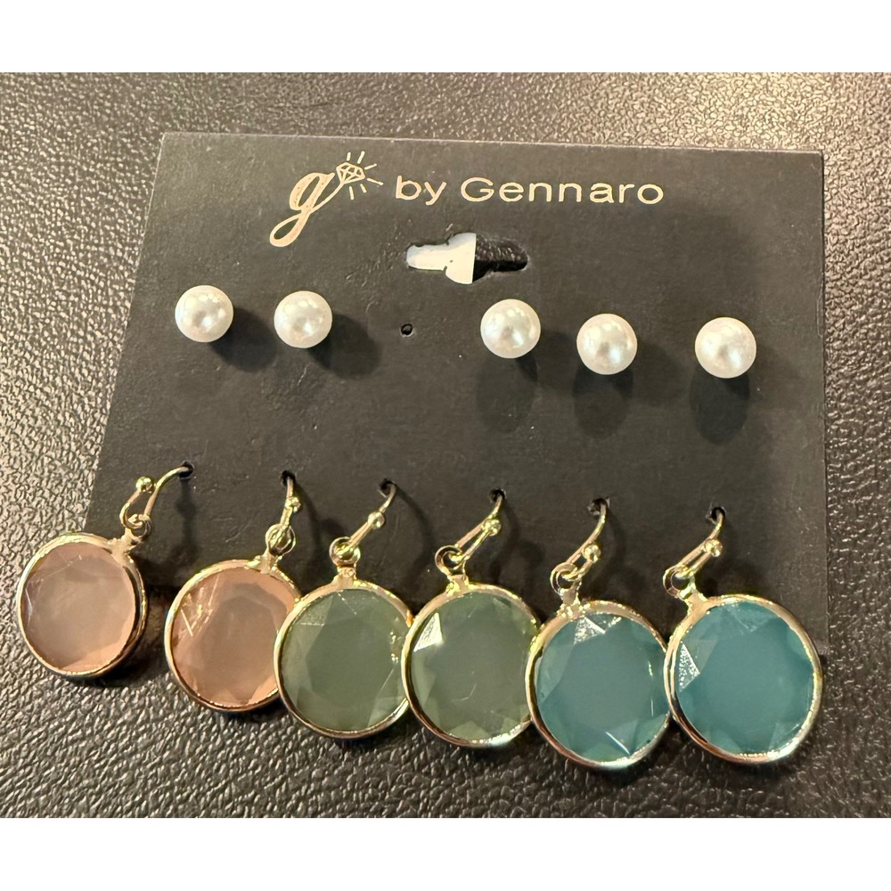 Womens Earring Set Multicolor Faux Pearl Faceted Drop 5 Pairs NEW